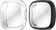 [2 Pack] Protective Case Cover for Fitbit Versa 4 2022 , Full Body Screen Protector Case TPU All-Around Protective Ultra Clear Slim Soft Full Cover for Fitbit Versa 4 (Black+Transparent)