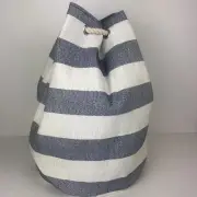 NEW Tote Medium Blue Stripe Nautical Pull String Beach Bag Purse Monogram