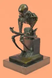 Skeleton Thinker MD Nurse Anatomy Student Prof Bronze Marble Statue Art Figurine