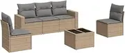 vidaXL Garden Sofa Set with Cushions - 6 Piece Beige Modular Rattan Patio Furniture, Outdoor Seating with Storage and Glass Table