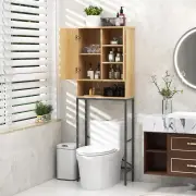 CostwayOver The Toilet Storage Cabinet Freestanding with Rattan Doors and Shelves-Natural