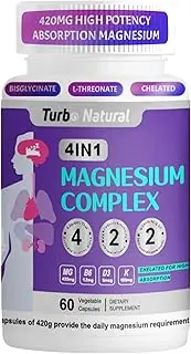 Magnesium Complex Capsules With Vitamin B6 D3 Aand Potassium Citrate For Relaxation Calm Sleep For Women & Men L-Threonate Amino Acid Bisglycinate Chelated 420mg Magnesium Supplement(60)