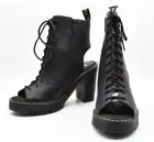 Dr. Doc Martens Carmelita Open Toe Lace Up Boots Aunt Sally Leather NIB US SZ 9