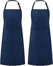 Syntus 2 Pack Adjustable Bib Apron Waterdrop Resistant with 2 Pockets Cooking Kitchen Aprons for BBQ Drawing, Women Men Chef, Nautical Blue