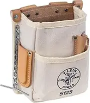 Klein Tools 5125 Canvas and Leather 5-Pocket Tool Pouch with Chain Tape Thong and Tunnel Belt Connection