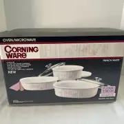 Vintage CorningWare Casserole Pink Trio Set French White 2 1/2 Qt Round Oval New