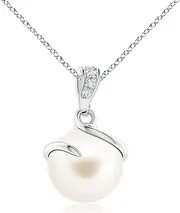 [Angara] Freshwater Cultured Pearl Spiral Pendant Necklace with Diamonds in Sterling Silver/14ct Solid Gold for Women | June Birthstone Jewellery for Her