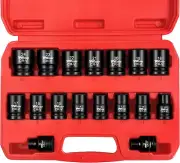 17Pcs 1/2" Drive Shallow Impact Socket Set (8-24Mm), Metric Socket Set, 6-Point,