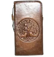 Genuine Leather Case fo Iphone 14 13 12 15 Pro Max Wallet Book XR XS 8 plus Tree
