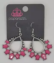 Paparazzi Earrings FLAMBOYANT FEROCITY Fuchsia Pink Earrings