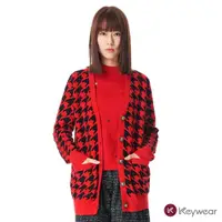 在飛比找momo購物網優惠-【KeyWear 奇威名品】時尚千鳥格羊毛外套(紅色)