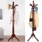 Rustic Wooden Coat Rack Stand Height Adjustable Hall Tree Entryway Clothes Rail