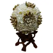Sea Shell Gray Cowrie Flower Ball With 5 Legs Wooden Cobra Stand (Natural Shell)