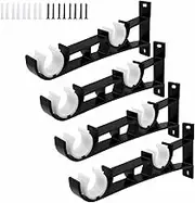 4Pcs -Double Curtain Rod Bracket, Aluminum Alloy Curtain Rod Holders, Heavy Duty Curtain Rod Holders Black Curtain Rod Hooks,for Bedroom Living Room Patio( Black)