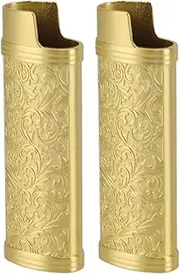 HAOHIZE Metal Lighter Case, 2PCS Lighter Case Cover Lighter Holder Lighter Pouch Lighter Protector Vintage Style Floral Stamped Zinc Alloy Shell for Lighter Protection (Gold)