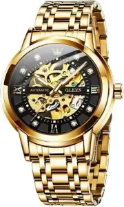 OLEVS Gold Skeleton Men's Automatic Mechanical Watches self Winding Luxury Dress