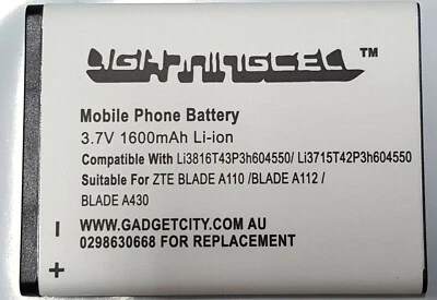 ZTE BLADE A110 CPB-Li3816T43P3h604550-BP1 REPLACEMENT BATTERY