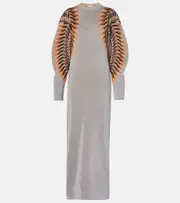 [Rabanne] Rabanne Lamé jacquard maxi dress AU 10 silver