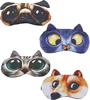 Hycles Funny Sleep Mask for Kids Women Men Soft Eye Cover Blindfold Mask Cute Animal Cartoon Cat Dog Sleep Eye Mask for Sleeping 4 Pack
