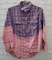 New One Teaspoon Dip Dye Fray Hem Flanney Shirt Multicolor Size XSmall