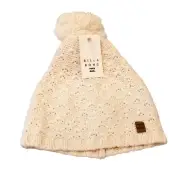 Billabong Ladies Cream Open Knit Beanie Patch Logo OSFM