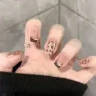 30 Pcs Reusable False Nail Leopard Print Press On Nail French Tip On Nail