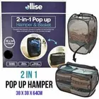 Two Way Pop Up Mesh Washing Laundry Basket Hamper Foldable Bag Black