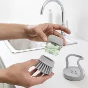Soap Dispenser Dish Brush with Holder//Palm Scrub Washing Brush Pressing Cleaner