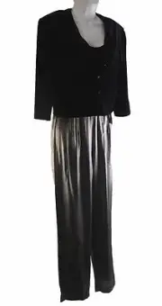 Jessica Howard 2 Piece Jumpsuit Velour Silver Metallic Holiday Party Size 10 NWT