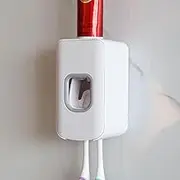 LUEXBOX 2 Slot Toothbrush Holder and Toothpaste Dispenser Wall Mounted, Automatic Toothpaste Squeezer, 2 in 1 Tooth Brush Toothpaste Organizer for Shower (White)