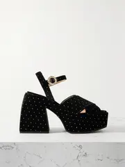 [NODALETO] NODALETO - Bulla Joni Crystal-embellished Velvet Platform Sandals - Black - IT36.5 IT 36.5 Black