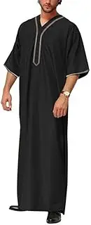 [Generic] Men Short Sleeve Muslim Thobe Long Kaftan Robe Middle East Saudi Arab Islamic Kaftan Clothes Dubai Dress (Color : Black, Size : 5X-Large)
