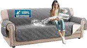Smarcute 100% Waterproo Couch Covers XL 3 Seater Sofa Covers Sofa Protectors for Dogs/Pets/Kids Furniture Covers Waterproof Soft Thick Quilted, Non Slip with Strap (XL 3 Seat,Grey/Beige)