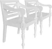 Batavia Chairs 2 pcs White Solid Mahogany Wood Kitchen Chair