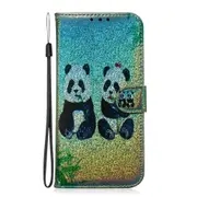 For Google Pixel 4 Colored Drawing Pattern Colorful Magnetic Buckle Horizontal Flip PU Leather Case with Holder & Card Slots & Wallet & Lanyard(Two Pandas)