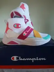 Champion Lady Legend V CB High-Top Gym Active Trainer, CA100565W~White/Berry~8.5