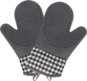 Heat Resistant Oven Mitts Set of 2 Non Slip Gloves Kitchen Cooking Baking BBQ Grey