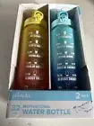 2 pack Sports Motivational Drinking Water Bottle With Time Marker 32 Oz