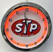 16" STP Oil Treatment The Racers Edge Sign Red Neon Wall Clock Garage Man Cave