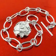 Bracelet Bangle Genuine Real 925 Sterling Silver Filled T-bar Rose Charm Design