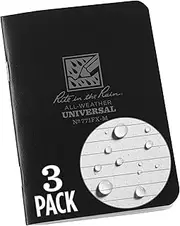 Rite in the Rain Weatherproof Mini Stapled Notebook, 3.25" x 4.625", Black Cover, Universal Pattern, 3 Pack (No. 771FX-M)