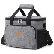 15L Large Crossbody Lunch Bag Insulated Lunch Box Cooler Cooling Tote With Insulated Layer for Picnic,Work,School,Travel Color Grey