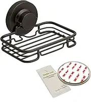 Gecko-Loc Rustproof Black Vacuum Suction Soap Dish Holder Shower Bath, Sponge Holder Sink Organizer - Easy Installation No Drilling Stainless Steel