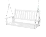 Costway Wood Porch Swing Chair Outdoor Hanging Bench Patio Baconly Furniture w/Adjustable Chains & Back White
