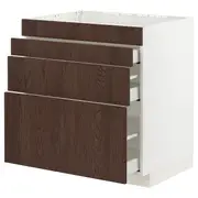 METOD / MAXIMERA base cab f hob/4 fronts/3 drawers, white/Sinarp brown, 80x60x80 cm