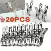 20X Stainless Steel Large Laundry Clothes Clamps Hanger Spring Clip Clothes Pegs
