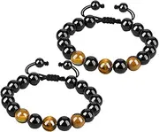 OHPHCALL 2pcs Tiger Eye Bracelet Weaving Beaded Wrist Straps Boho Decor Bohemian Accessories for Women Wrist Wraps Mens Unisex Delicate Black Glass Decorative Beads Men and Women