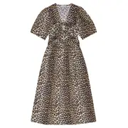 [GANNI] Printed Cotton Tie Strap Midi Dress