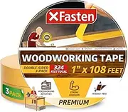 XFasten Double Sided Woodworking Tape, 1-Inch by 36-Yards, 3-Pack - Double Face Woodworker Turner'S Tape for Wood Template, Removable & Residue Free