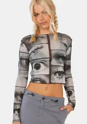 [Minga] Mirror Eyes Mesh Crop Top
